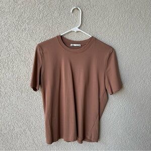 Zara Women’s Basic Cotton Short Sleeve T-shirt in Brown